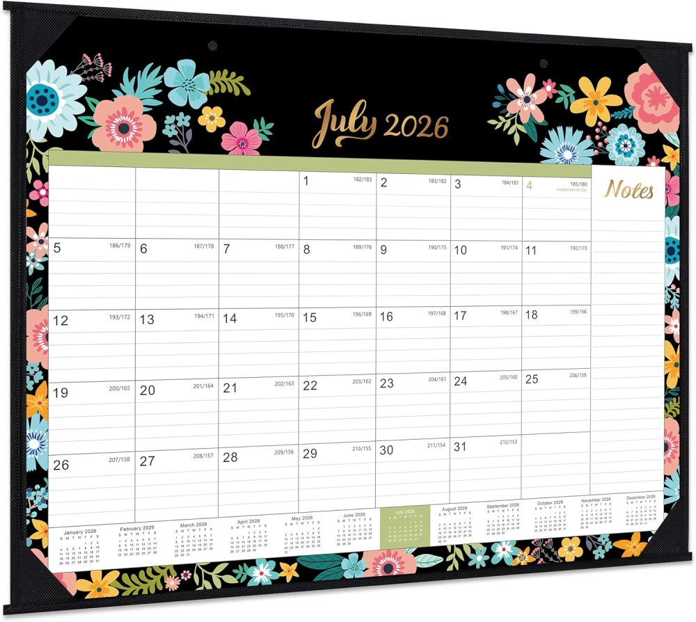 2026 Desk Calendar - Large Desk Calendar 2026, Jan. 2026 - Dec. 2026, 22" x 17", 12 Months, Corner Protectors - Black Floral - Image 9