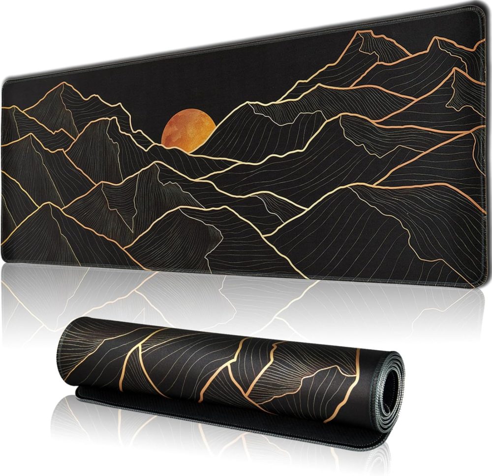Large Gaming Mouse Pad for Desk, Desk Mat with Seamed Edges, Waterproof Desk Pad, Non-Slip Rubber Base, 31.5x11.8 Inch Keyboard Pad Computer Mat, Big XL Black Mousepad - Image 9