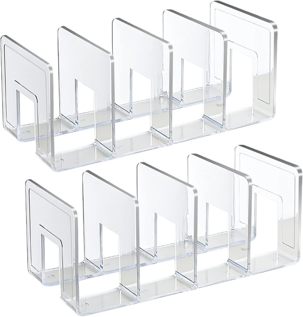 SAYEEC Acrylic File Holder, Clear File Sorter Desk File Organizer, Sturdy Desktop File Folder Organizer Rack for Envelopes Mail Letter Paper Notebook Electronics Office Supplies (4 Sections, 2 Pack) - Image 9