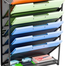 Simple Trending Wall File Organizer, Mesh 7-Tier Vertical Hanging File Holder, Desktop Metal Files Rack for Office and Home, Black