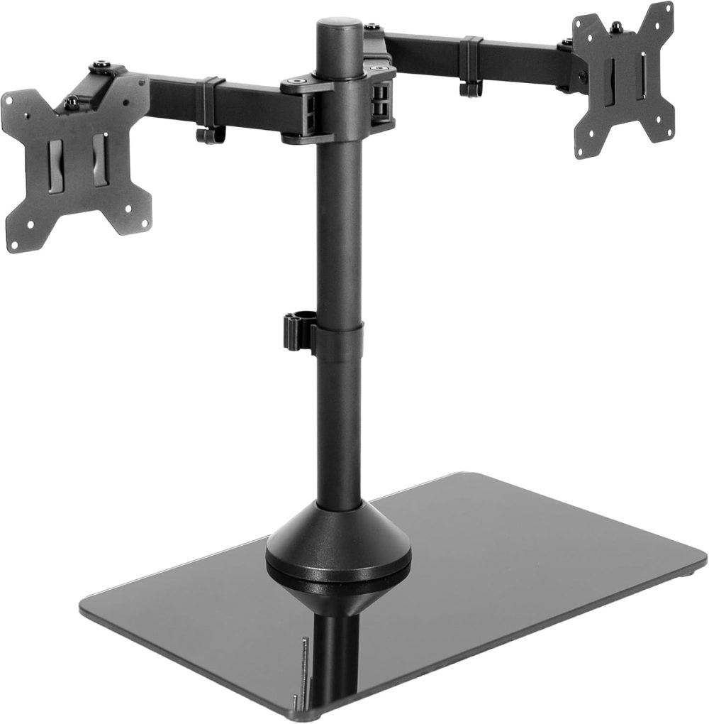 VIVO Freestanding Dual Monitor Stand with Sleek Glass Base and Adjustable Arms, Mounts 2 Screens up to 32 inch and 22 lbs Each, Black, STAND-V002FG - Image 9